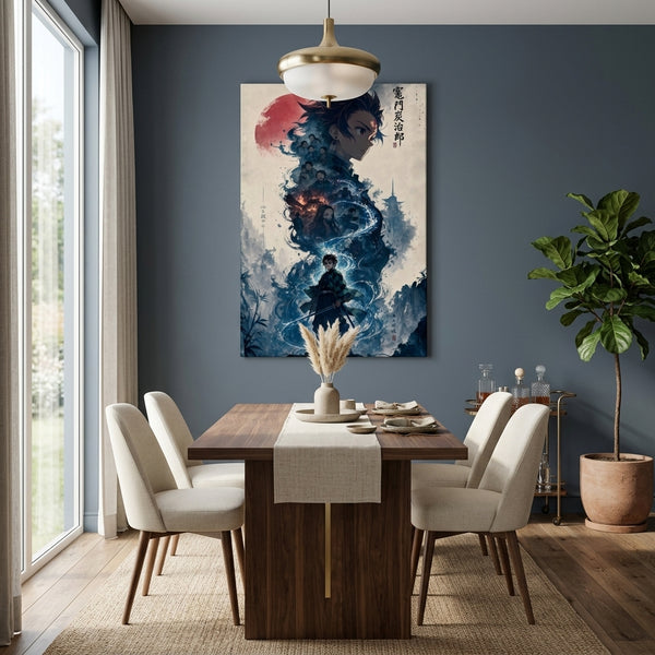 Japanese Water-Style Warrior Canvas Wall Art.