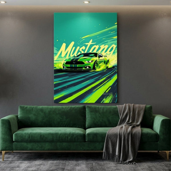 Neon Mustang Rush Canvas Wall Art